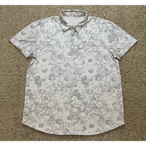 Bylt Premium Basics 19th Hole Falling Flowers Print White Gray Polo Sz Large EUC